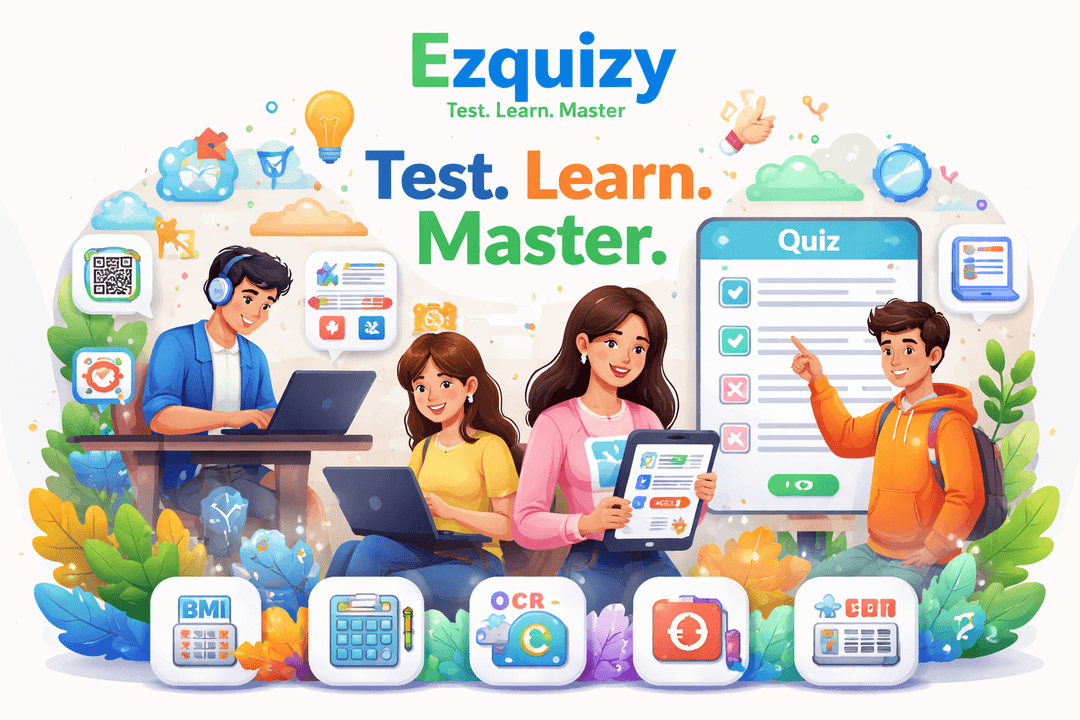 EzQuizy preview showing quizzes and tools